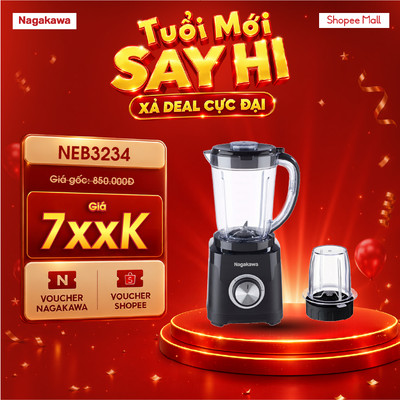 Máy xay sinh tố đa năng 2 cối Nagakawa NEB3234, dung tích 1.5L, công suất 500W, nhanh chóng, tiện lợi, lưỡi dao inox 304