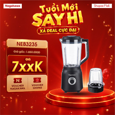Máy xay sinh tố đa năng 2 cối Nagakawa NEB3235 công suất 500W, lưỡi dao inox 304 an toàn, bảo hành 12 tháng