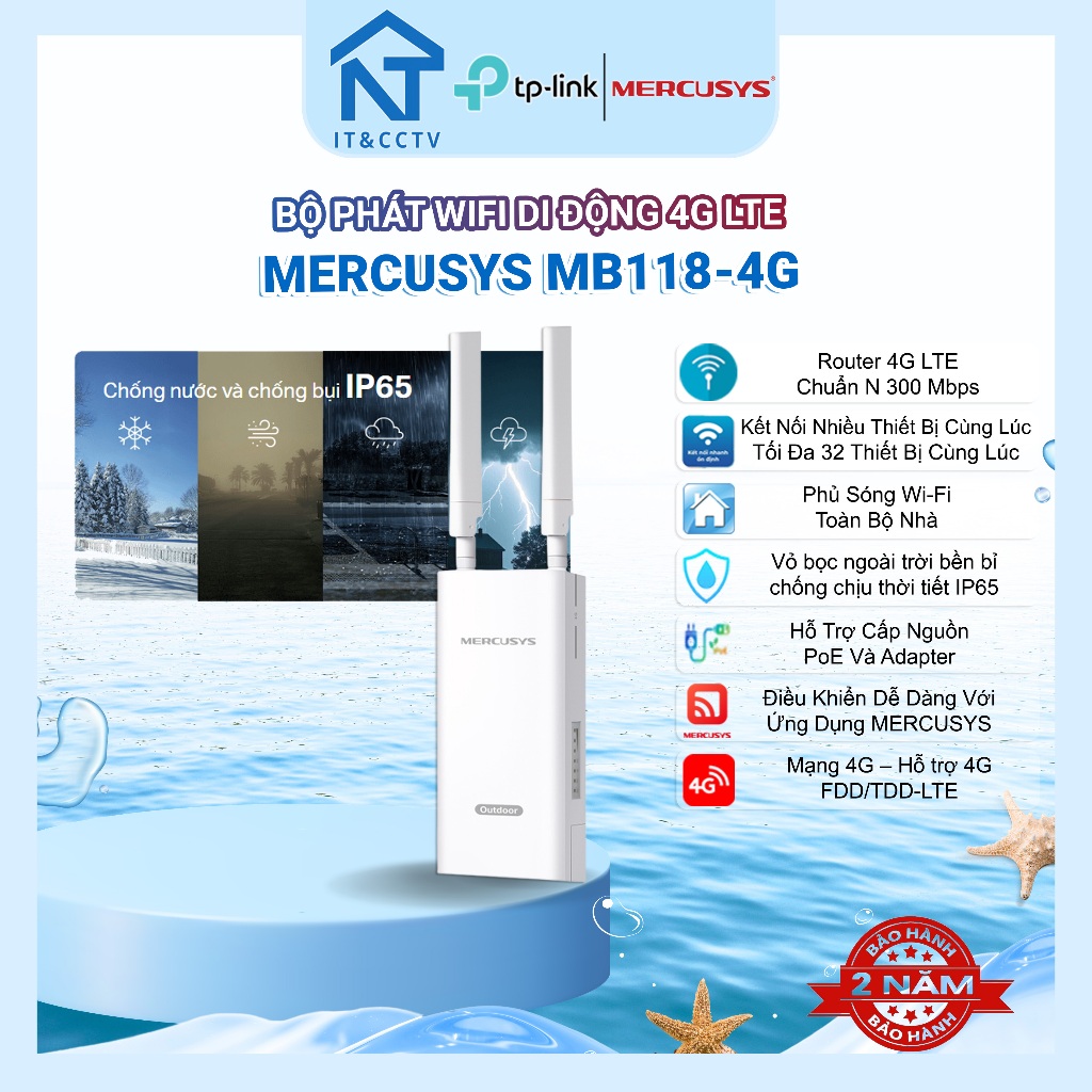 Cục Phát WiFi 4G Mercusys MB118-4G 300Mbps – Giải Pháp Internet Cho Công Trình, Camera, Nhà Vườn, Ng