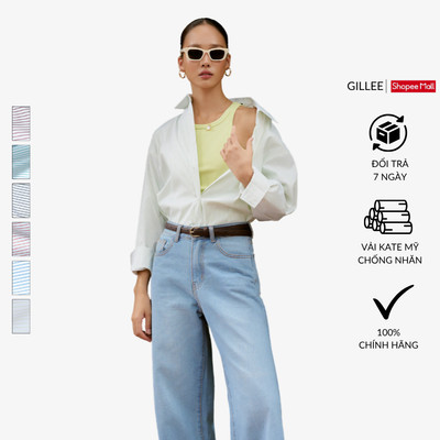 Áo sơ mi kẻ sọc nữ GILLEE sơ mi Hàn Quốc dáng oversized, sơ mi form rộng vải kate Mỹ chống nhăn, thấm hút FAS325