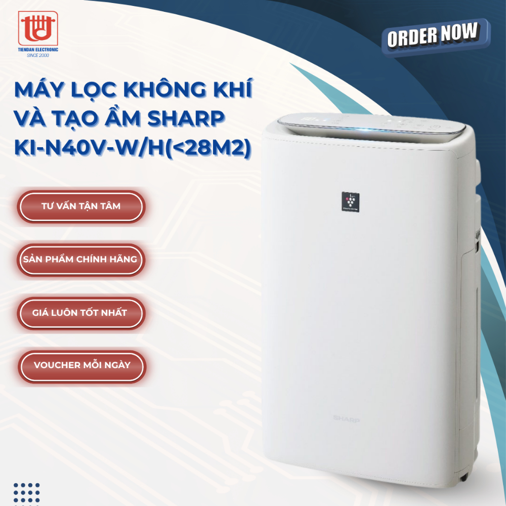 Sharp Máy lọc không khí và tạo ẩm KI-N40V-W/H (28m2)