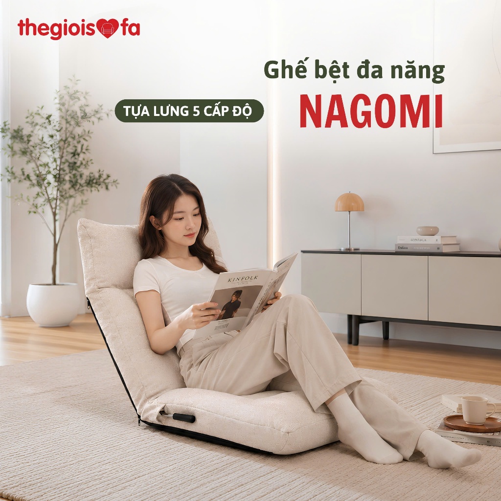 Ghế tựa lưng Nagomi (Thegioisofa) ghế ngồi bệt điều chỉnh 5 cấp độ, ngồi đọc sách, nằm nghỉ ngơi