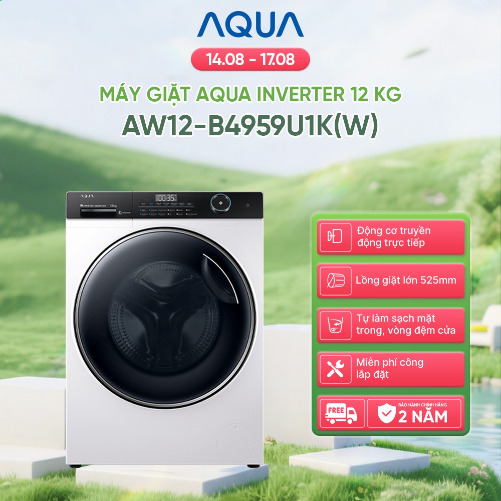 Máy giặt lồng ngang Aqua Inverter 12kg AW12-B4959U1K(W) - Freeship toàn quốc