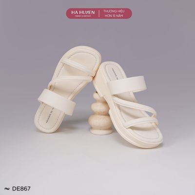 Dép đi biển nữ 5cm HÀ HUYỀN quai ngang độn đế 5 phân - DE867