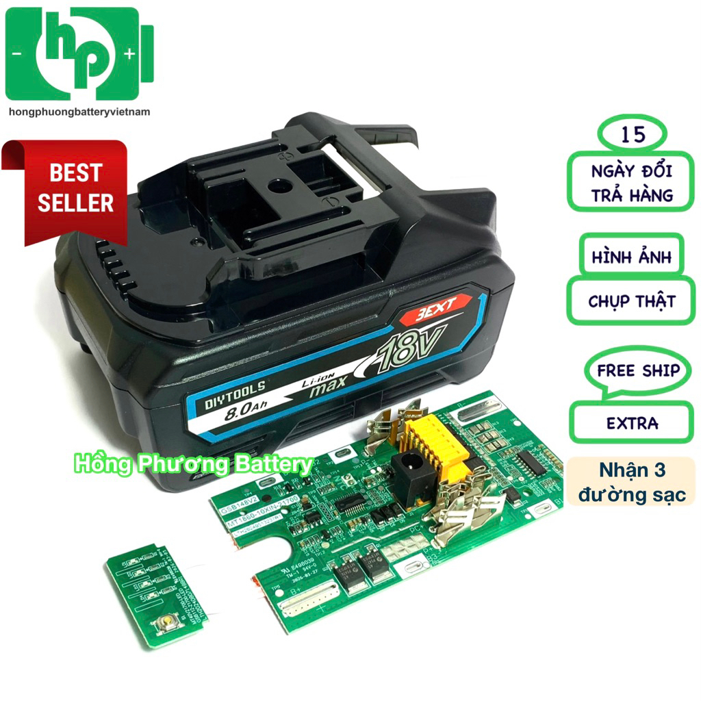 [MD2172] Vỏ mạch MKT 5S2P 18V - 8Ah 21700 nhận 3 đường sạc (Hồng Phương)