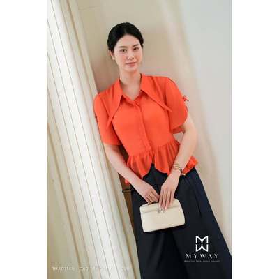 Áo Sơ Mi Nữ Công Sở MY WAY Ngắn Tay Bo Eo Cách Điệu Sang Trọng 1MA01145