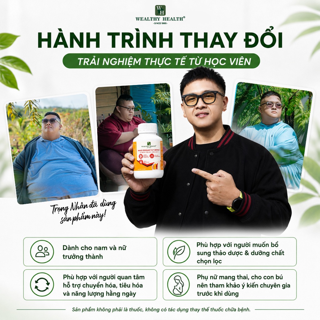Viên Uống Thải Độc Mỡ Nội Tạng Wealthy Health Maxi Organ Fat Detox Lọ 60 Viên, Detox Giảm Mỡ Nội Tạn