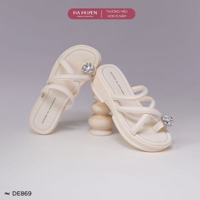 Dép 5cm xỏ ngón nữ HÀ HUYỀN, Dép đi biển 5 phân da lì xỏ ngón độn đế - DE869