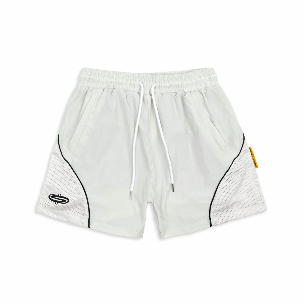 [SMAKER] Quần đùi nam kiểu thể thao, quần short vải dù cao cấp-LOGO MESH NYLON SHORTS IN WHITE