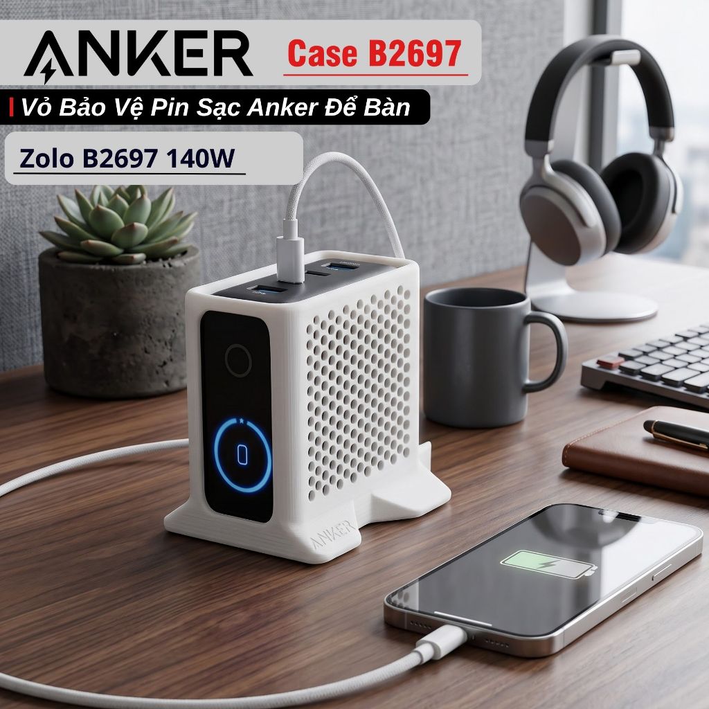 Vỏ Bảo Vệ Củ Sạc Anker B2697 140W – Case Anker Zolo 140W, Ốp Bảo Vệ Chống Trầy Xước Chống Va Đập, Vỏ