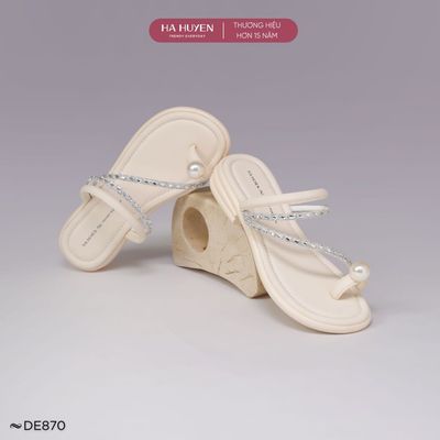 Dép 3cm đi biển nữ HÀ HUYỀN dép 3 phân quai đá xỏ ngón đính ngọc - DE870