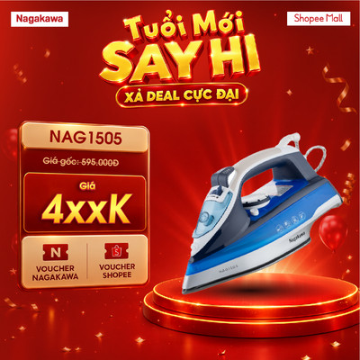 Bàn Là Hơi Nước Nagakawa NAG1505 / NDR2322 1200W Chống Dính Teflon Phun Hơi Mạnh Tự Ngắt An Toàn Bảo Hành 12 Tháng