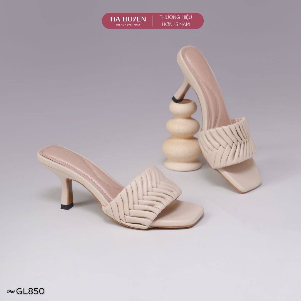Guốc lê nữ 7cm HÀ HUYỀN quai ngang da mềm gót nhọn 7 phân - GL850