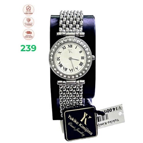 Đồng Hồ Nữ Quartz Yukiko Kimijima Classic Jewelry, Viền Đính Đá, Số La Mã, Dây Kim Loại Jewelry