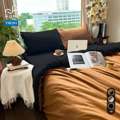 Bộ vỏ chăn mền ga gối GONI FRESH màu Cafe Đen - Ga drap giường bo chun cao 4-25cm kích thước 1m,1m2,1m4, 1m6, 1m8, 2m