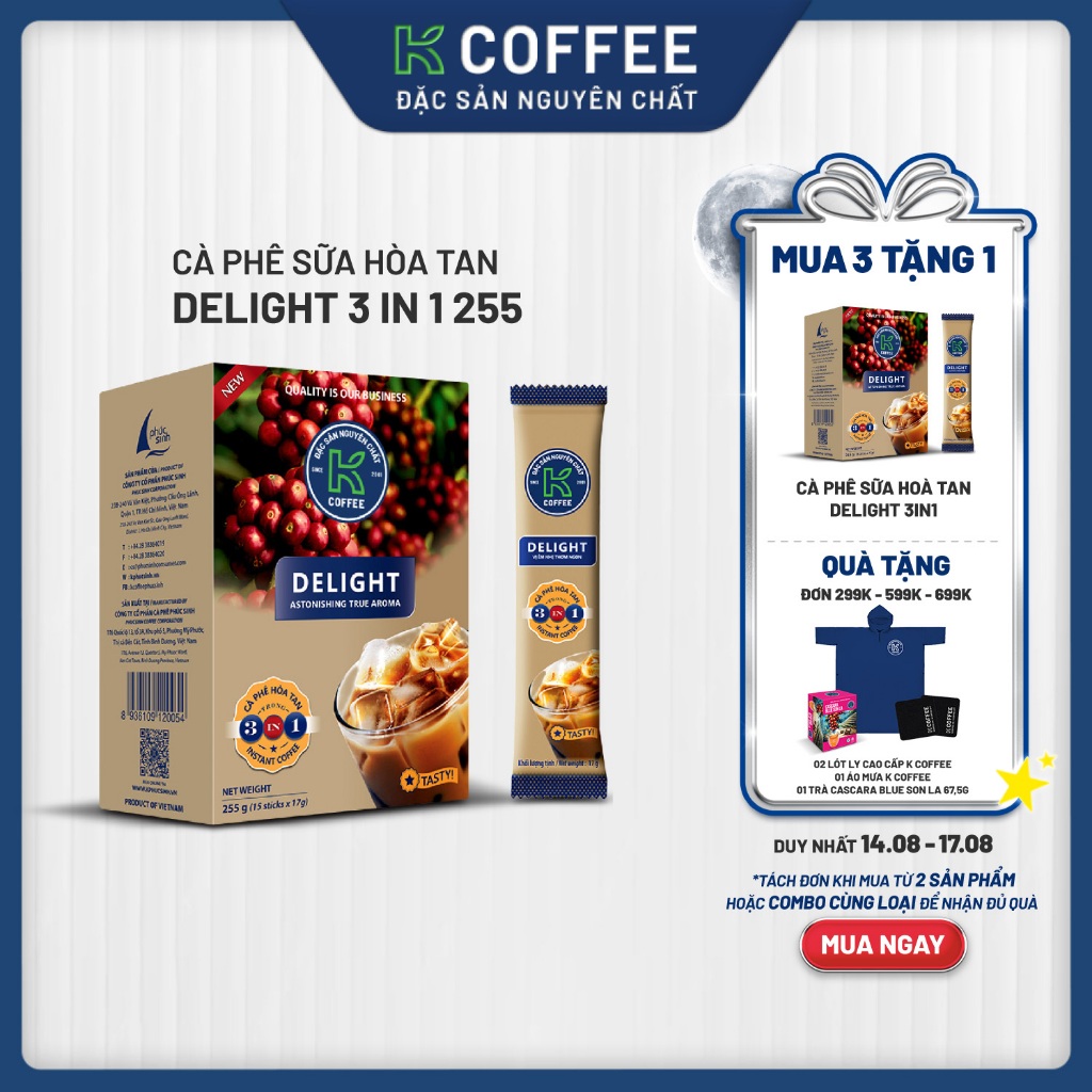Cà phê sữa hòa tan K Coffee Delight 3in1 255g