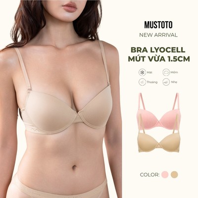 [EASY LYOCELL] MUSTOTO Áo Lót Nữ Trơn Mút Nâng Vừa 1.5cm Không Gọng (MA3901)