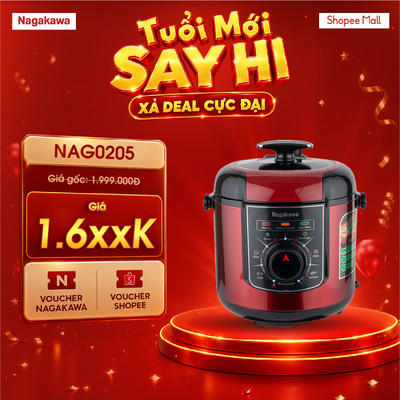 Nồi áp suất điện 6L Nagakawa đa năng NAG0205, công suất 1000W, lòng nồi chống dính Teflon, bảo hành 12 tháng