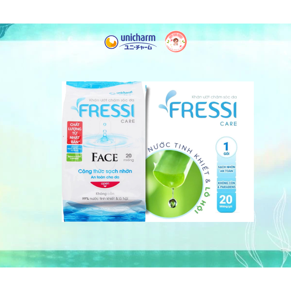Combo 2/5/10 gói Khăn Ướt Fressi Care Face 20 miếng Cao Cấp bỏ túi tiện lợi - Kho sỉ Kim Ngọc