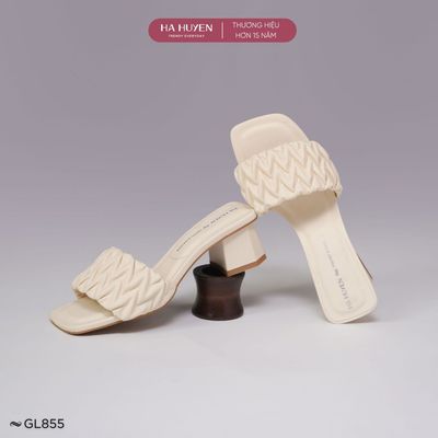 Guốc lê nữ 5cm HÀ HUYỀN mũi vuông quai sóng gót vuông 5 phân - GL855
