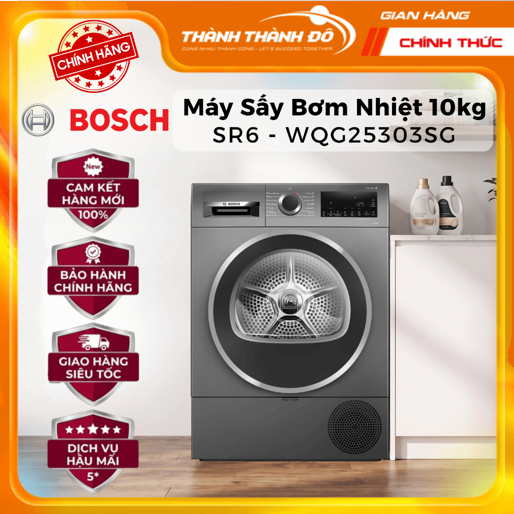 [CHÍNH HÃNG] Máy Sấy Bơm Nhiệt 10Kg Bosch WQG25303SG - Series 6 - Heat pump dryer