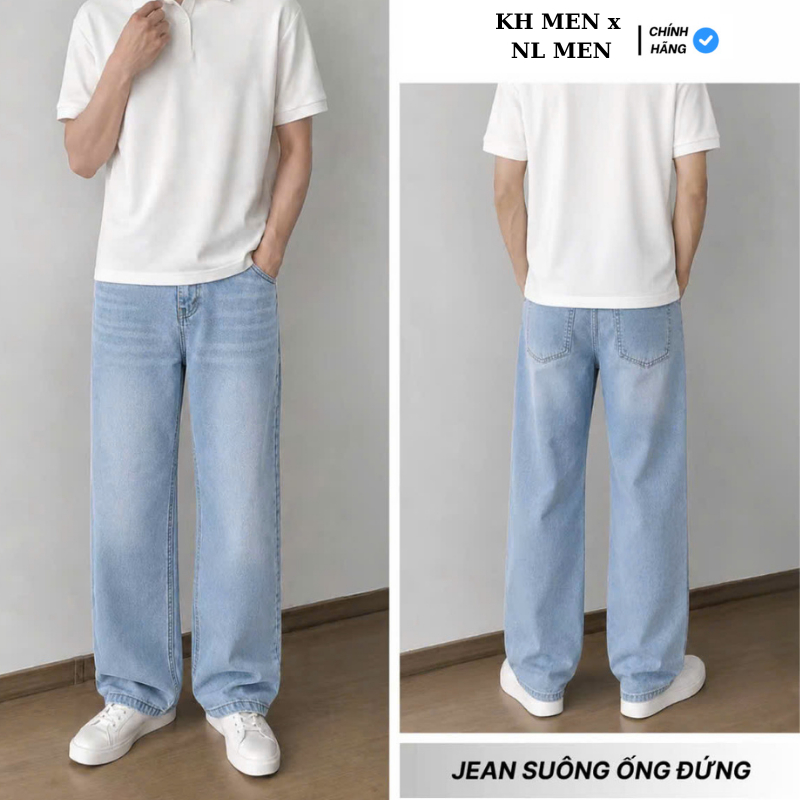 (FEAR) Quần Jean Nam Ống Suông Rộng Màu Xanh Wash Chất Liệu Denim Cao Cấp Form Đứng Tôn Dáng Có Túi