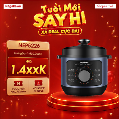 Nồi áp suất điện 5L Nagakawa NEP5226, công suất 1000W, đa chức năng, nấu ngon, tiết kiệm thời gian