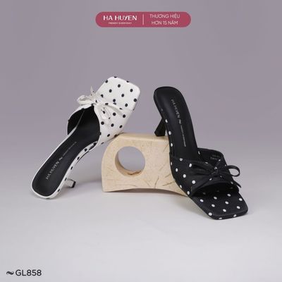 Guốc lê 6cm nữ HÀ HUYỀN guốc lê quai ngang nơ gót nhọn 6 phân - GL858