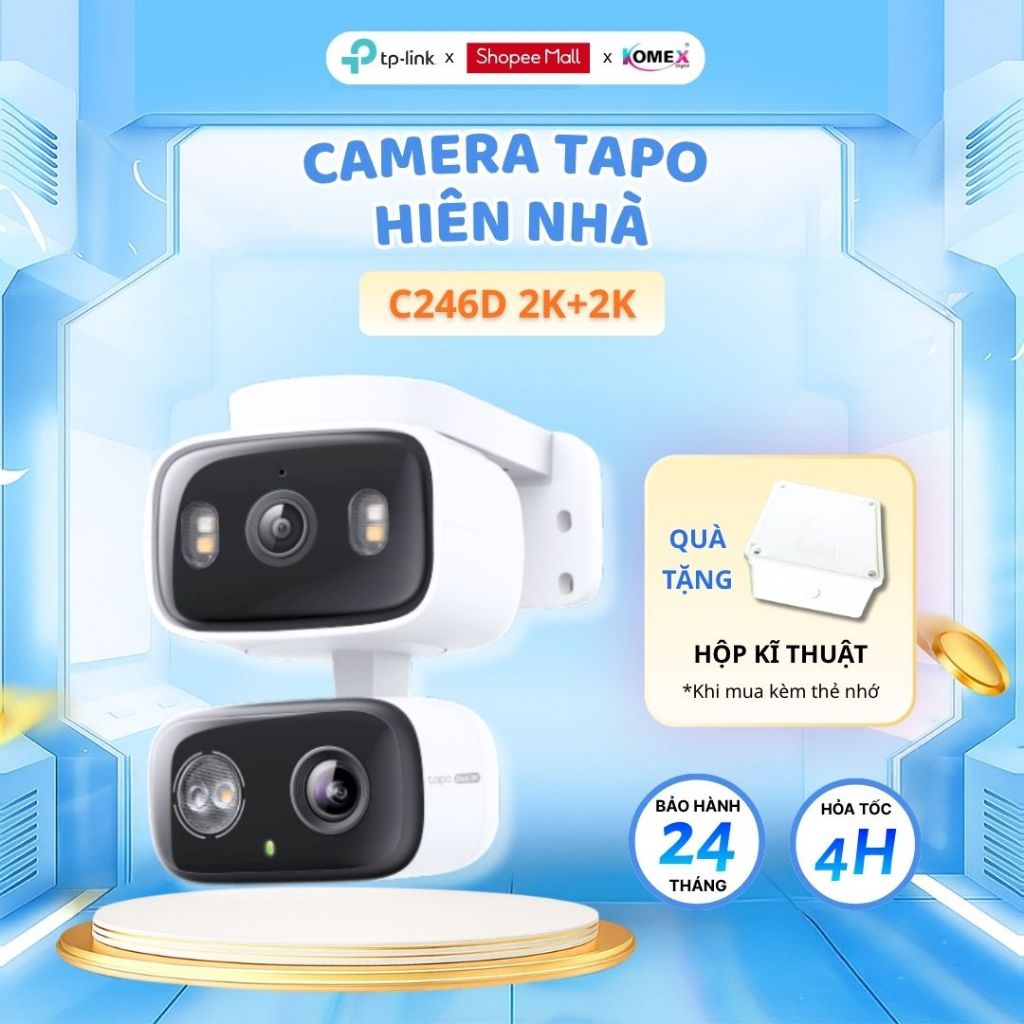 Camera Wifi 2 Mắt Trong Nhà Ngoài Trời TP-Link Tapo C246D 2K Ống Kính Cố Định Góc Rộng Và Quay Quét 