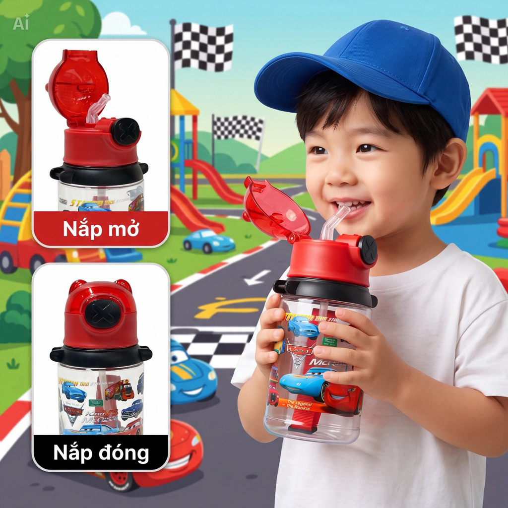 Bình nước nhựa hình Oto McQueen cao cấp cho bé | BBKids
