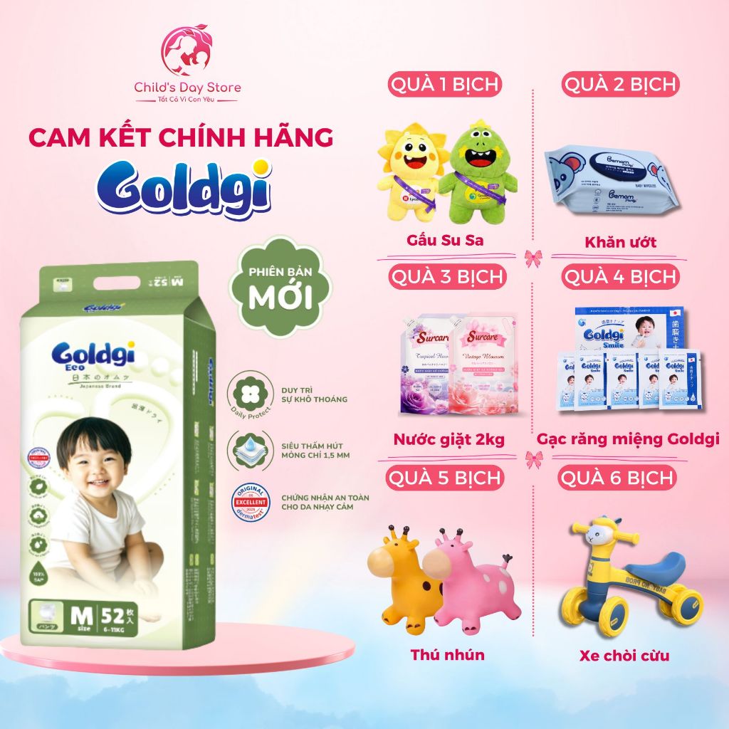 [Goldgi Eco Cải Tiến 2026] Tã Bỉm Goldgi Eco Cải Tiến Mới Nhất 2026 Siêu Mỏng Nhẹ Dành Cho Bé