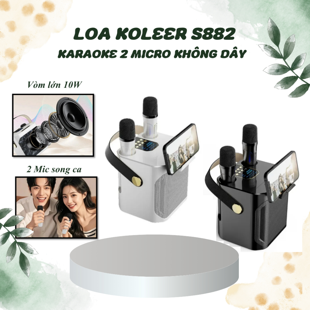 KOLEER Loa Karaoke Bluetooth Mini Kèm 2 Micro không dây cực hay S882