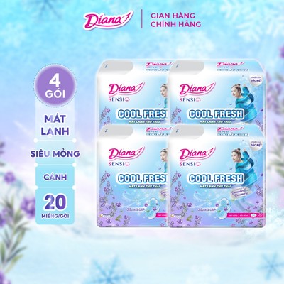 Combo 4 Băng vệ sinh Diana Sensi Cool Fresh Lavender Siêu Mỏng Cánh 20 miếng/gói