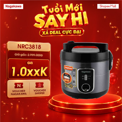 Nồi cơm điện 1.5L Nagakawa NRC3818 cao cấp, dùng cho gia đình 3 - 5 người, bảo hành chính hãng