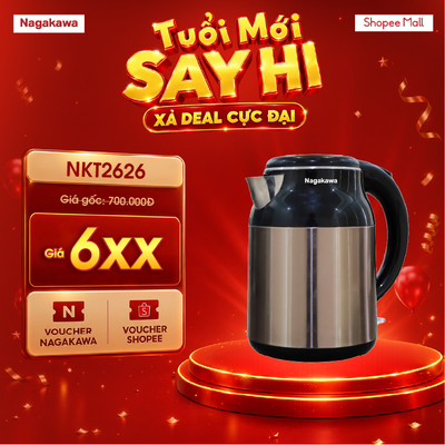 Ấm đun siêu tốc, bình siêu tốc đun nước 1.8L Nagakawa NKT2626, sôi nhanh, tiết kiệm thời gian, bảo hành chính hãng