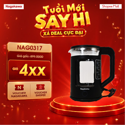 Ấm siêu tốc thủy tinh 1.7L Nagakawa đun nước NAG0317