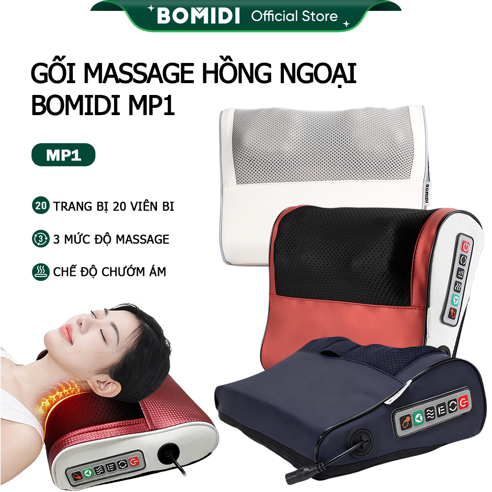 Gối Massage Hồng Ngoại Bomidi MP1- 20 Bi Trị Liệu , Mát Xa Cổ, Lưng, Vai Gáy…