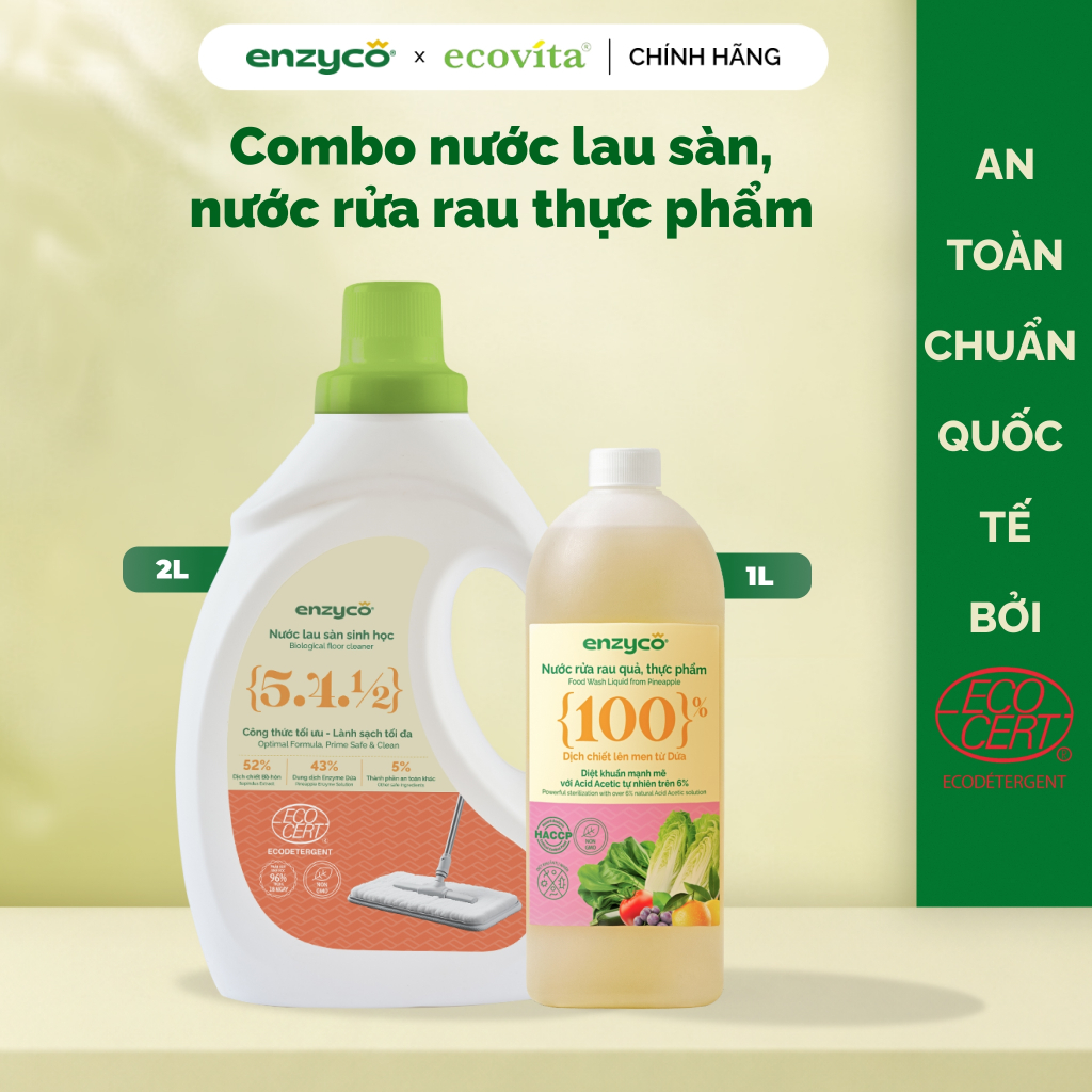 Combo Nước Lau Sàn Và Rửa Rau Củ Quả Sinh Học Enzyco, An Toàn Cho Da Nhạy Cảm