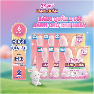 [KOL] Combo 6 Băng vệ sinh quần 2 lõi dành cho ban ngày Diana Double Fresh size ML/XL 2 miếng/ gói