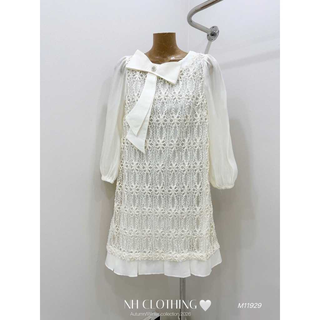 (NH CLOTHING)Váy suông Quynhanhhouse váy ren nơ cổ M11929 sm