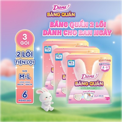 [KOL] Combo 3 Băng vệ sinh quần 2 lõi dành cho ban ngày Diana Double Fresh size ML/XL 62 miếng/ gói