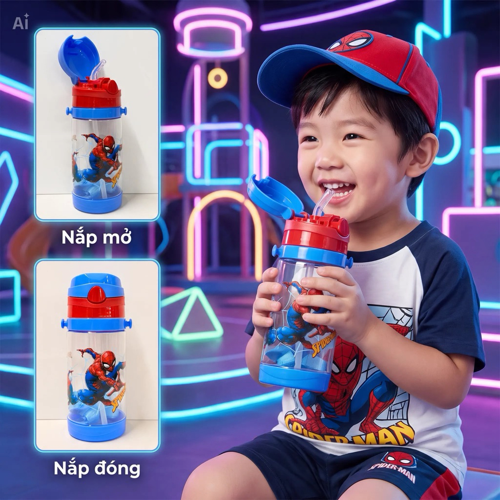 Bình nước nhựa cho bé hình Spiderman cao cấp | BBKids