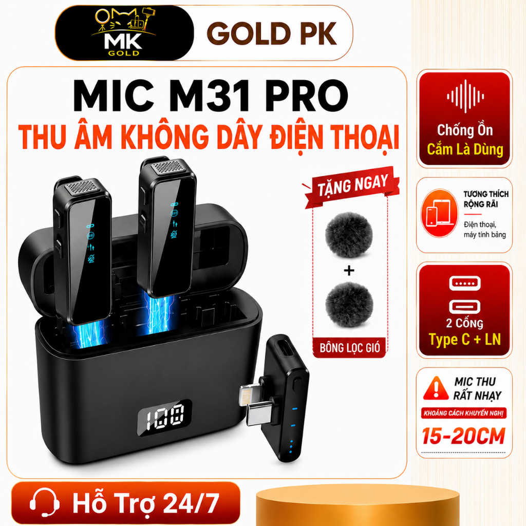 Mic Thu Âm Không Dây Cho Điện Thoại M31 Pro  Bật Tắt Lọc Ồn  Micro Ghi Âm