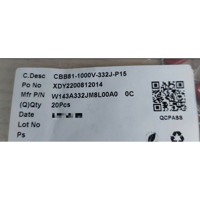 1 bịch 10 con Tụ CBB81 1000V 332J P15