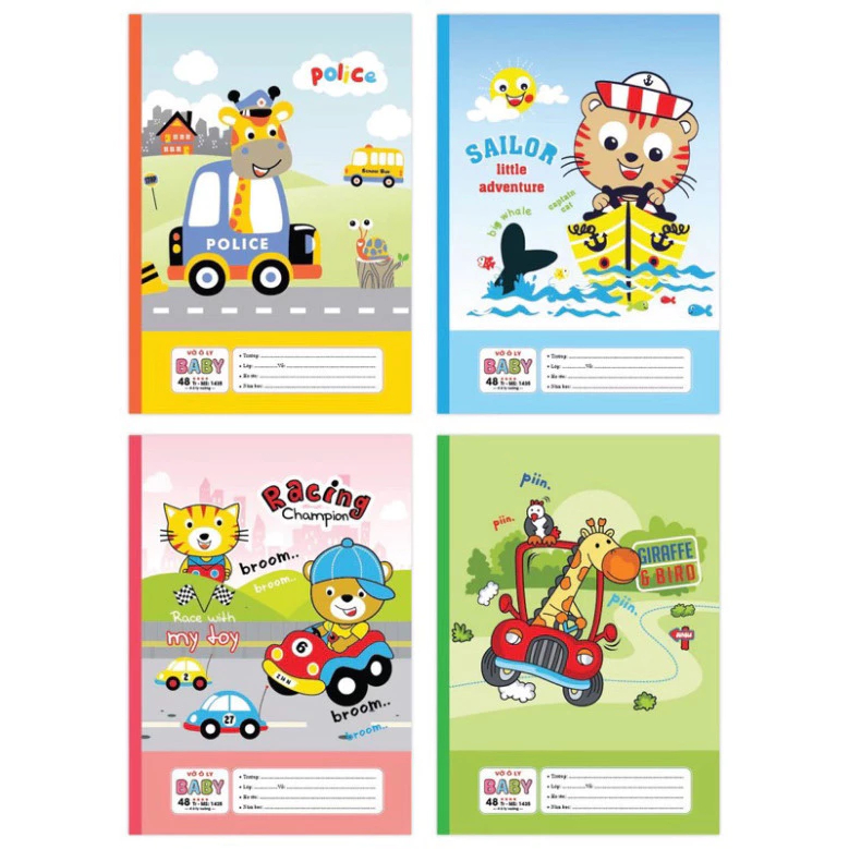 Set 10 Quyển Vở Ô Ly 48, 80 Trang Hải Tiến Baby Racing Champion 1435 – Vở 4 Ô Ly Cho Học Sinh Tiểu H