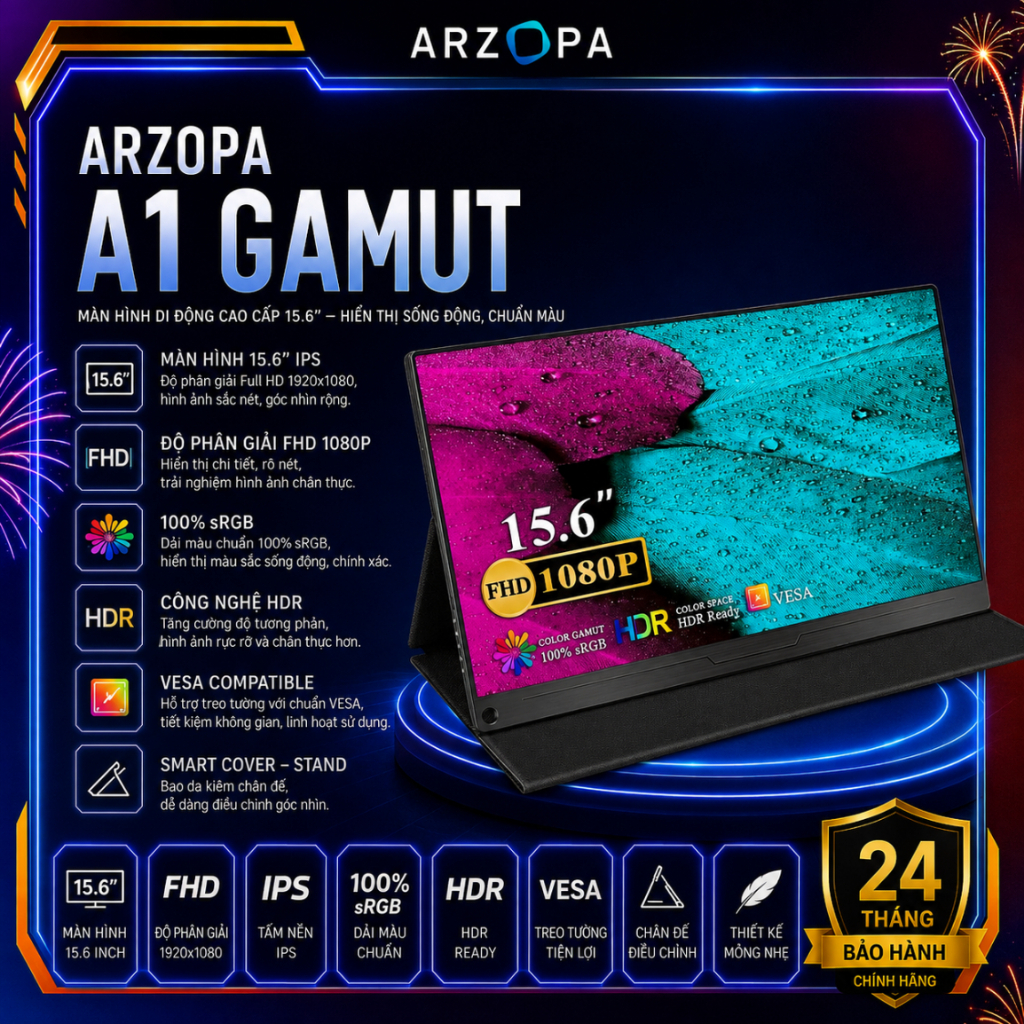 **Màn Hình Di Động ARZOPA A1 Gamut 15.6 Inch – FHD 1080P IPS 60Hz, USB-C & HDMI, Màn Hình Portable C