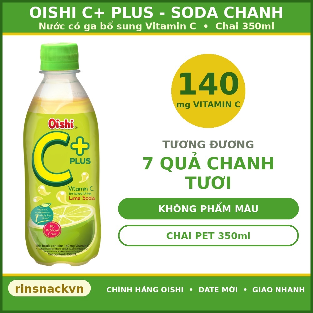 Combo 6 Chai Oishi C+ Plus Soda Chanh 350ml - Nước Ngọt Có Ga Bổ Sung Vitamin C Chính Hãng