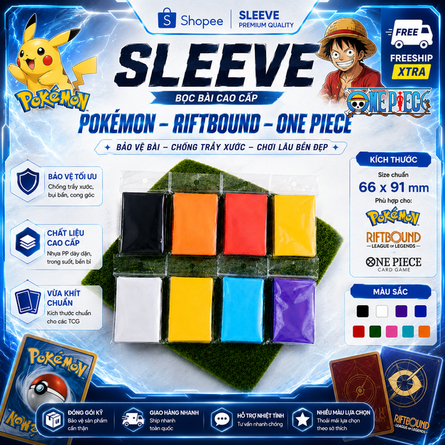 Sleeve Bọc Bài Pokemon / Riftbound / One Piece 66x91 - Card Sleeve Nhiều Màu - Miko Yugioh
