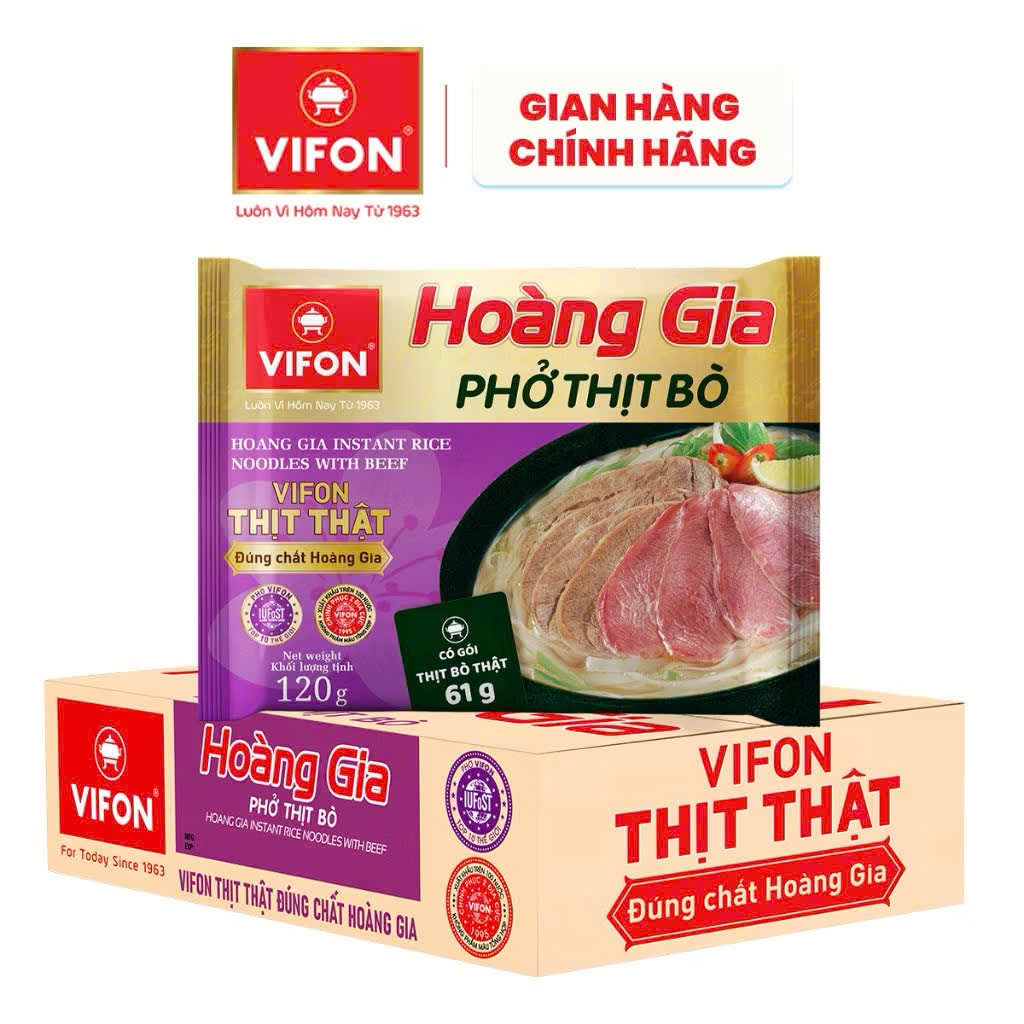 Thùng 18 gói Phở Thịt Bò HOÀNG GIA VIFON có Gói Sốt Thịt 120g / Gói