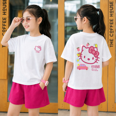 Bộ đồ bé gái in hình Hello Kitty và Kuromi - Set đồ cộc trẻ em nữ chất liệu thun cotton size từ 15-40kg Kids SB001
